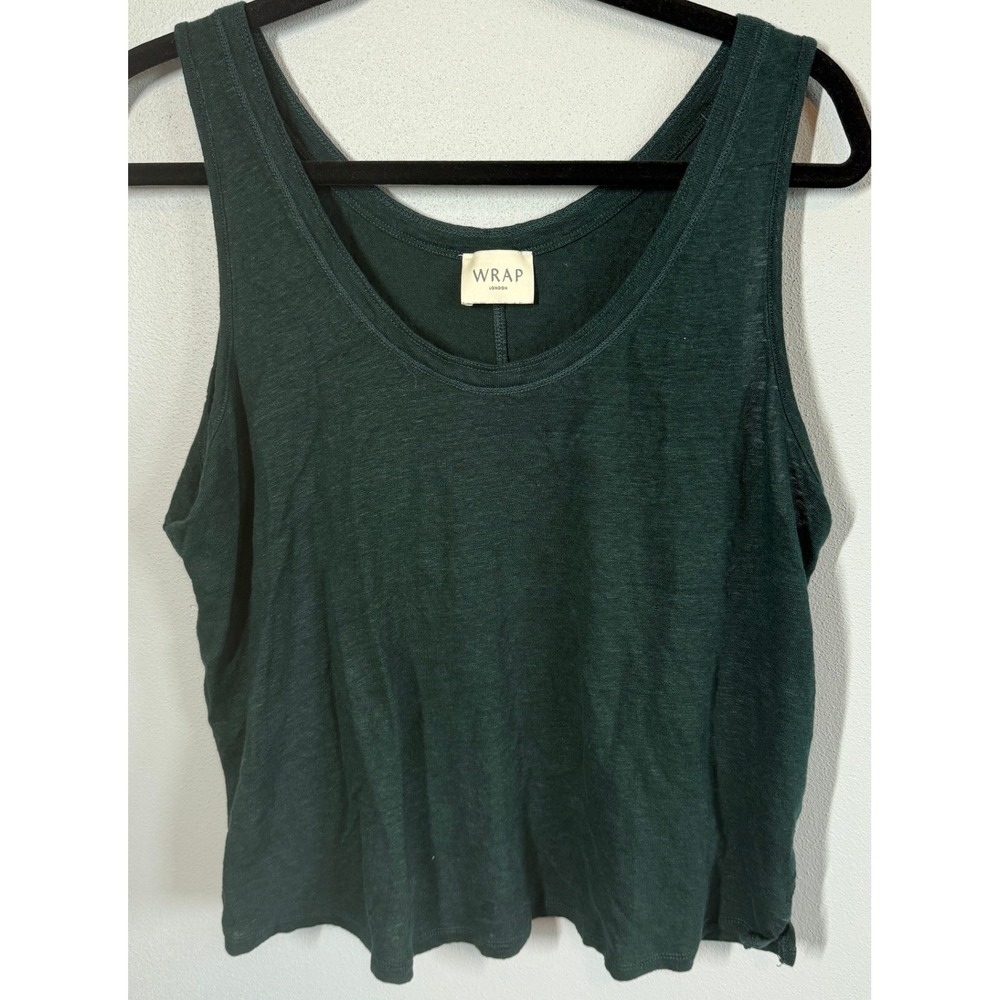 Wrap London Womens 100% Linen Tank Top 16 Green Scoop Neck Slub Knit Lagenlook